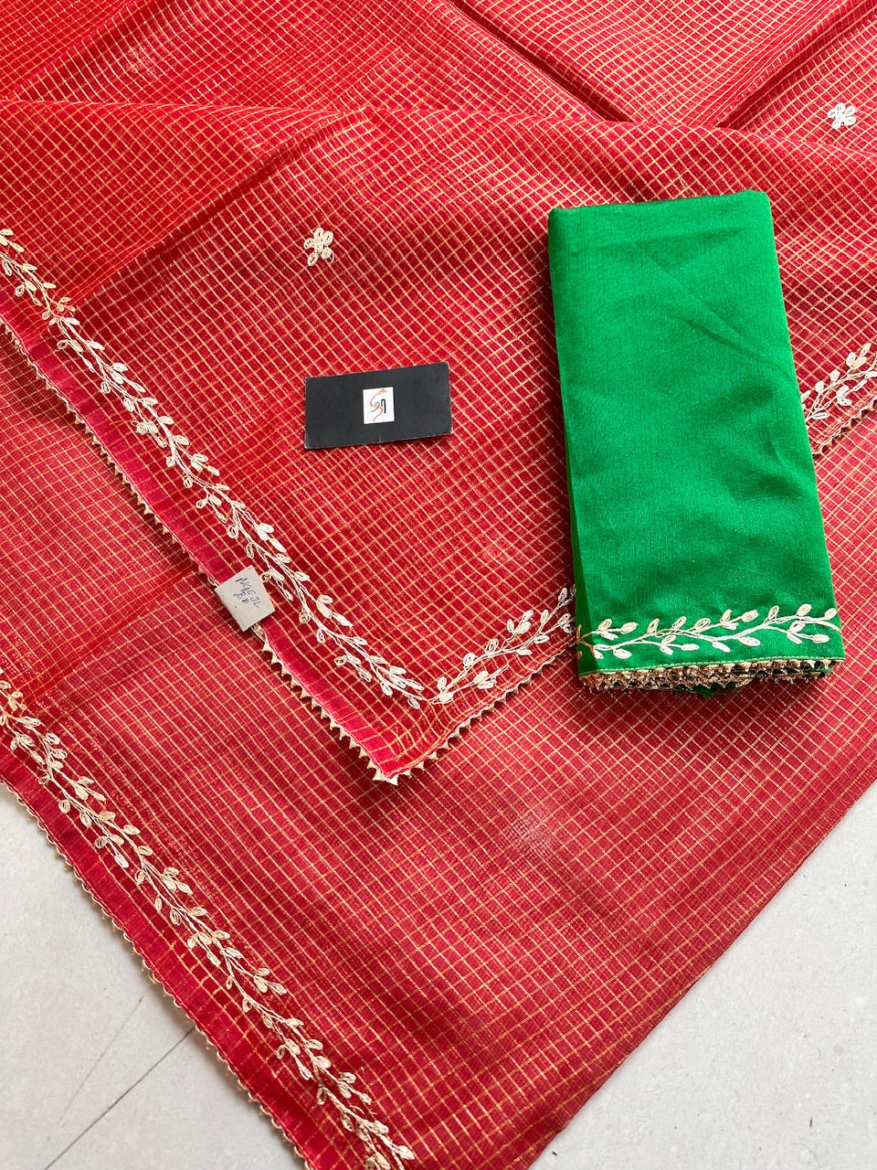 Jaipuri Pitten Work Embroidered Kota Cotton Tissue Doria Saree