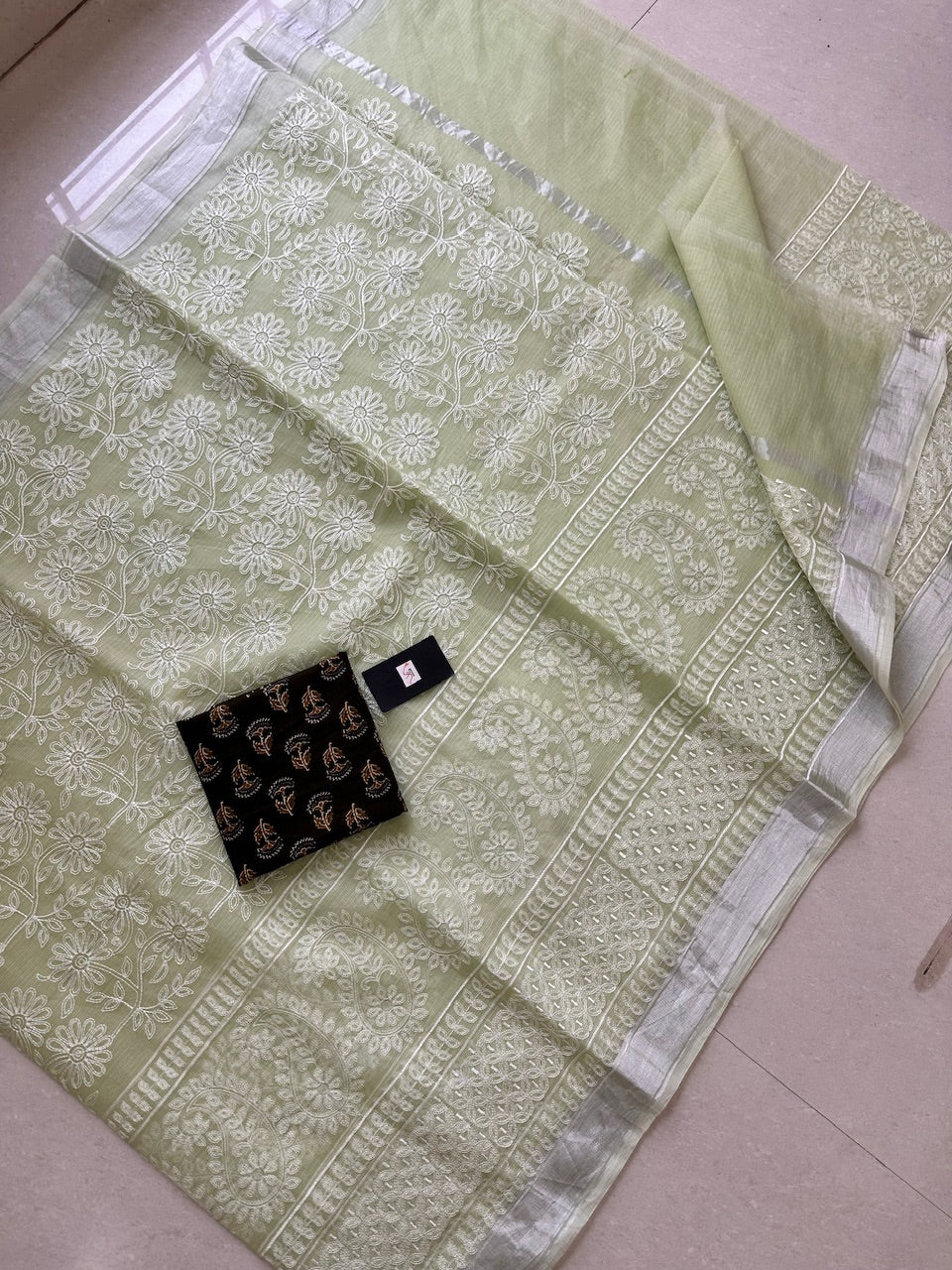 Embroidered Kota Cotton Doria Saree