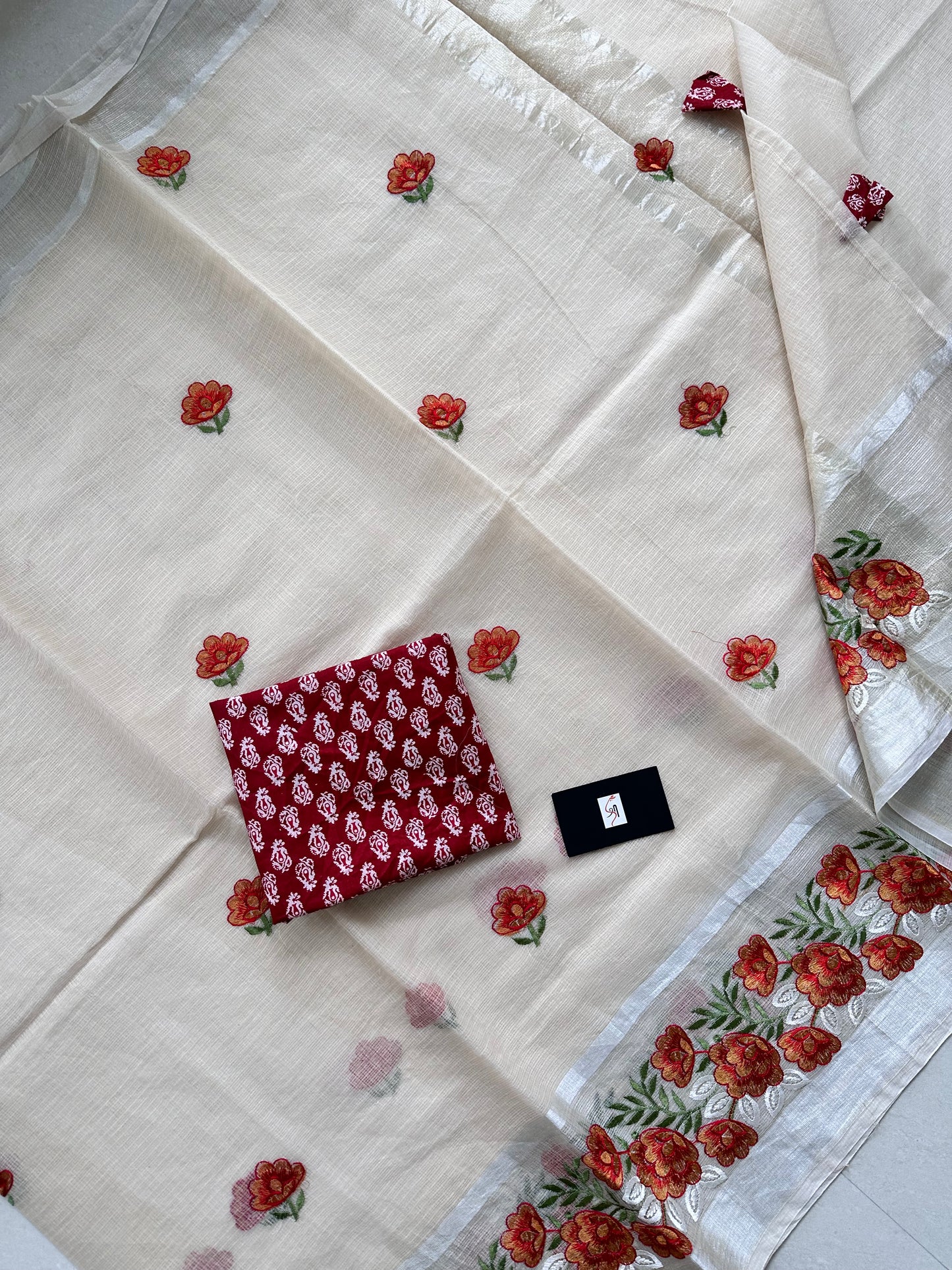 Embroidered Kota Cotton Doria Saree