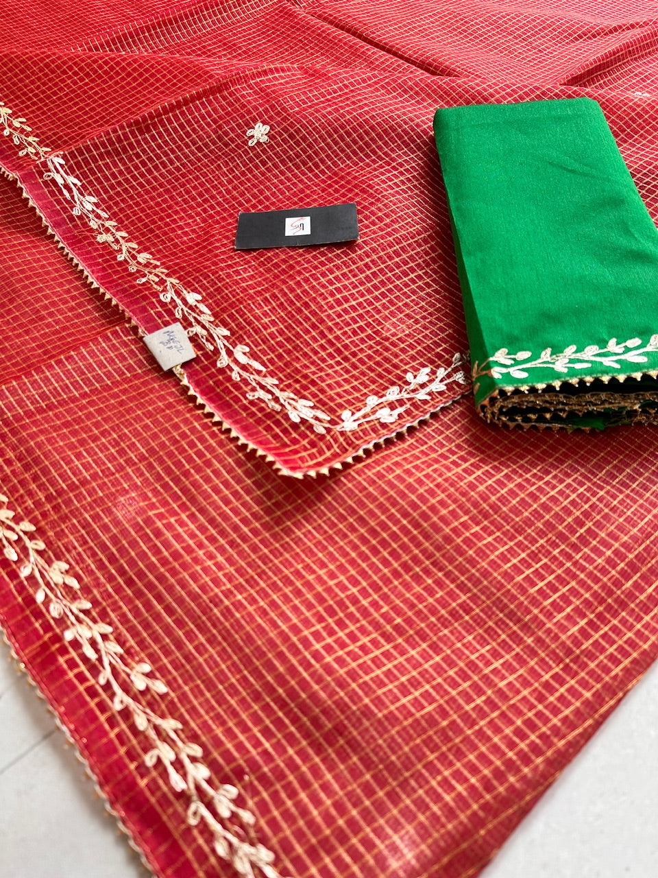 Jaipuri Pitten Work Embroidered Kota Cotton Tissue Doria Saree