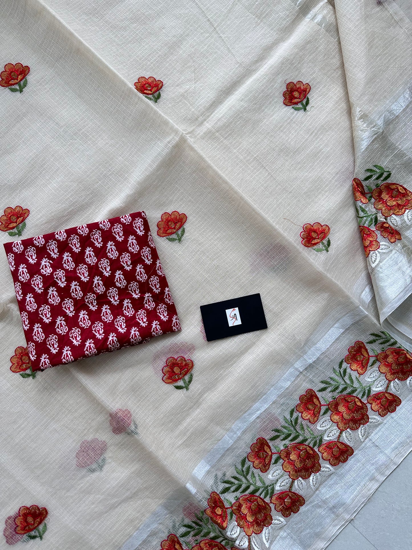 Embroidered Kota Cotton Doria Saree