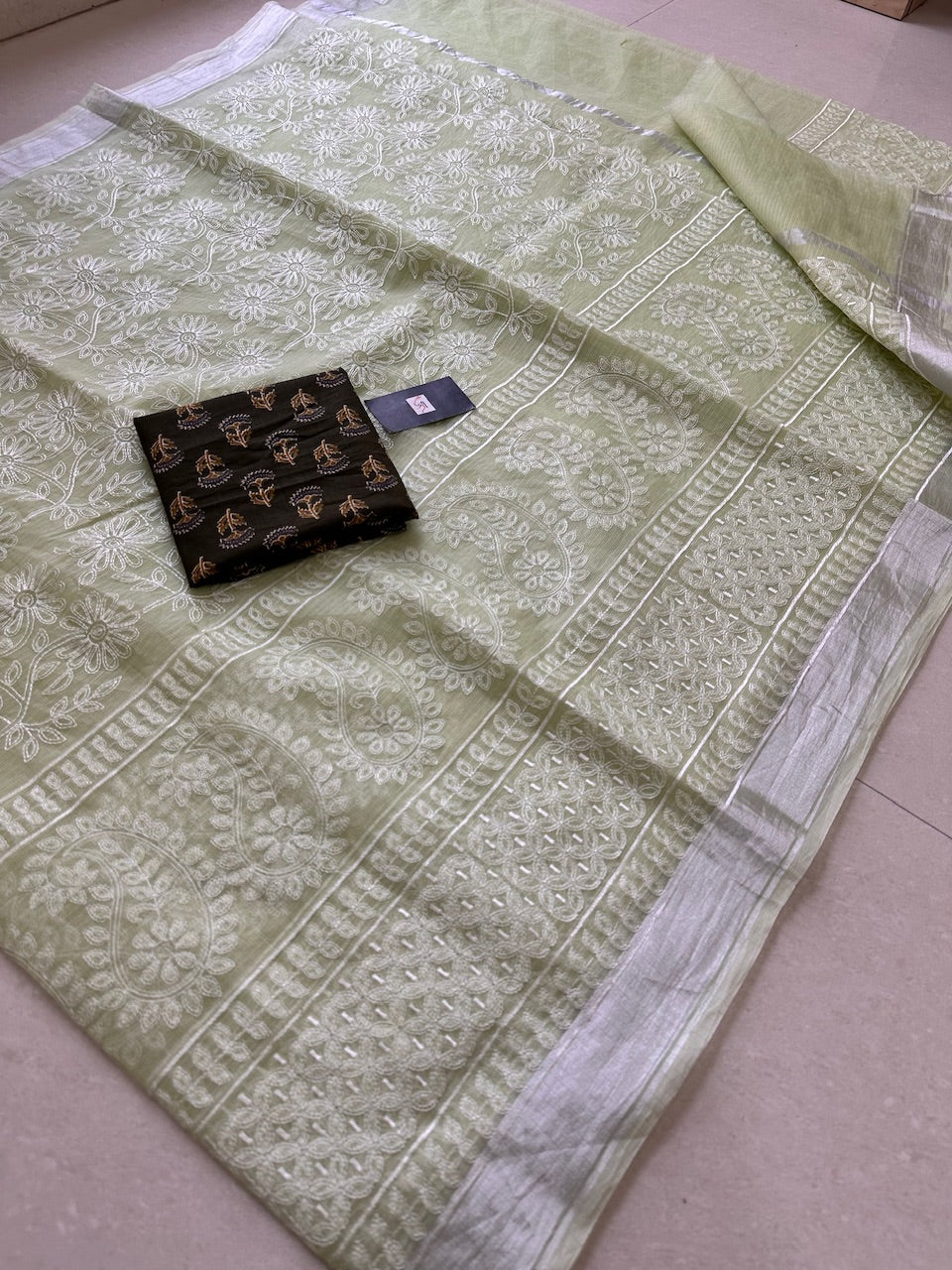 Embroidered Kota Cotton Doria Saree