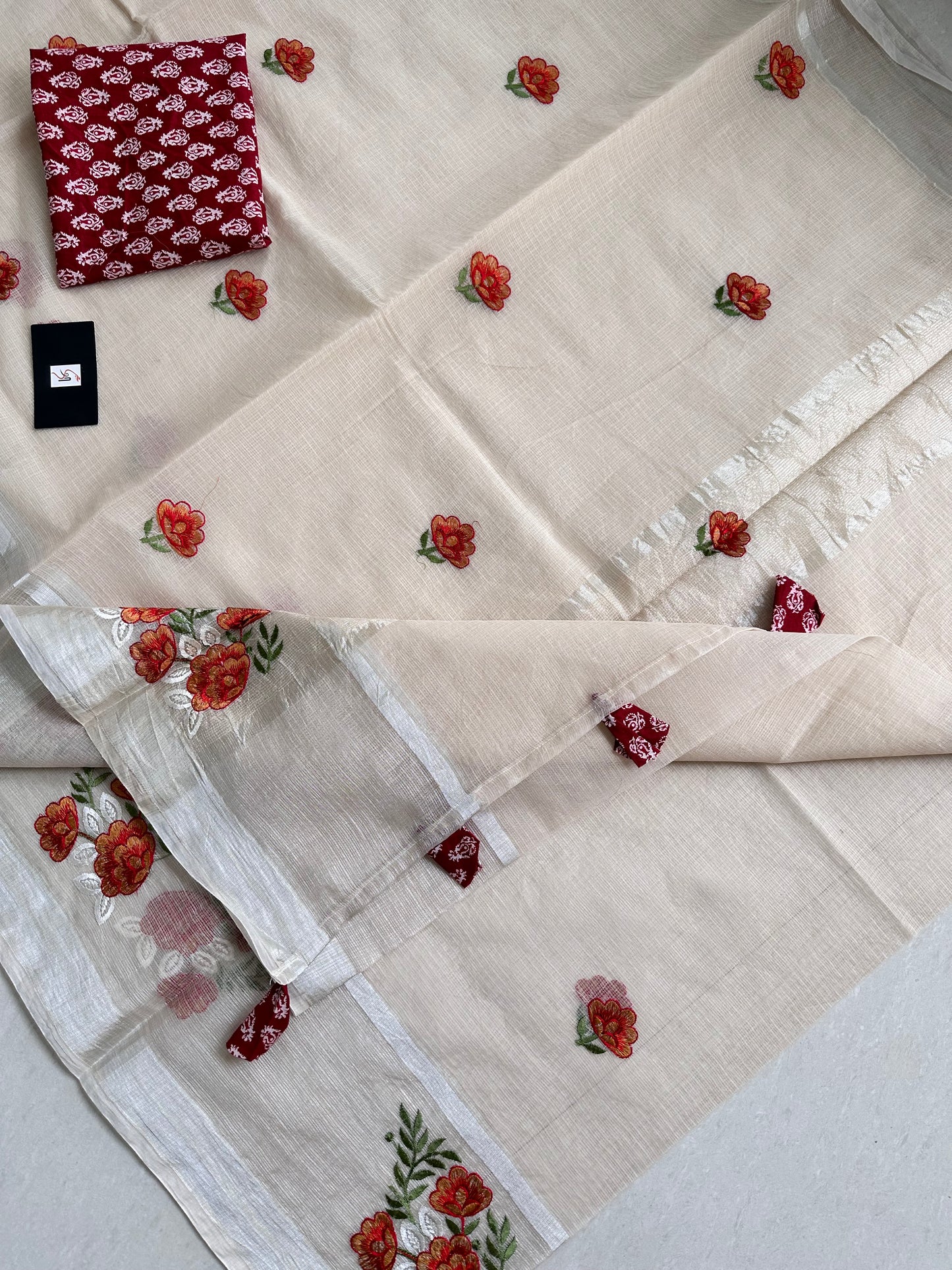 Embroidered Kota Cotton Doria Saree