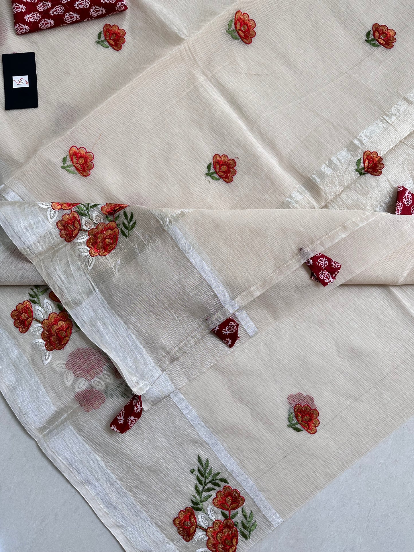 Embroidered Kota Cotton Doria Saree