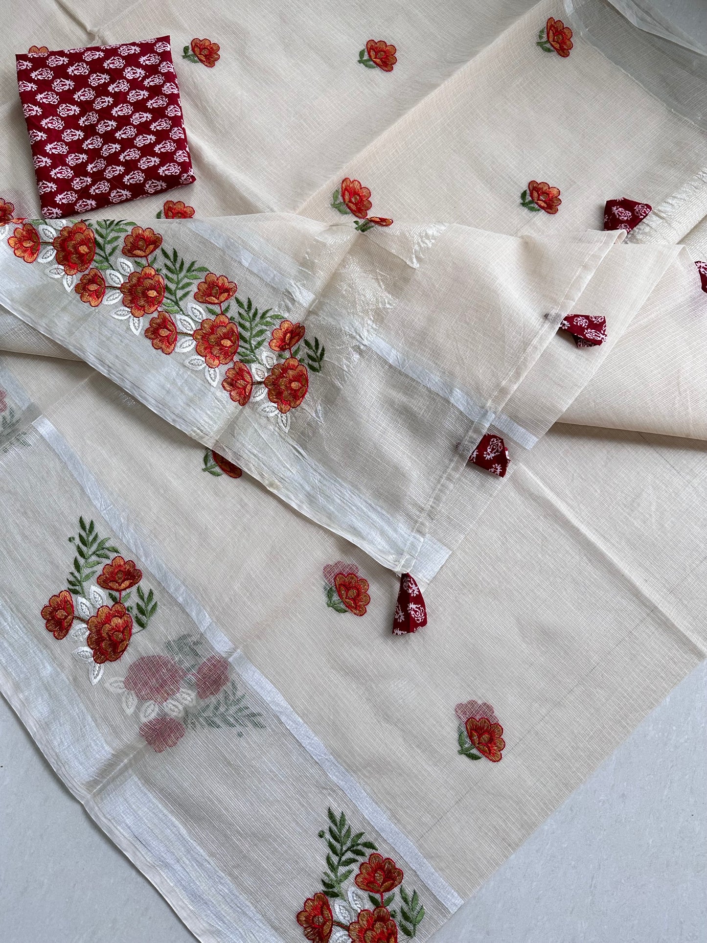 Embroidered Kota Cotton Doria Saree