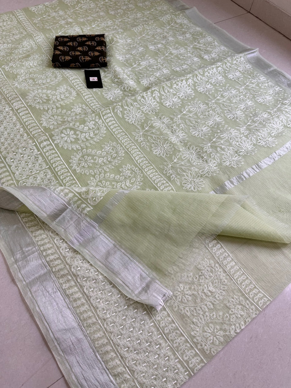 Embroidered Kota Cotton Doria Saree