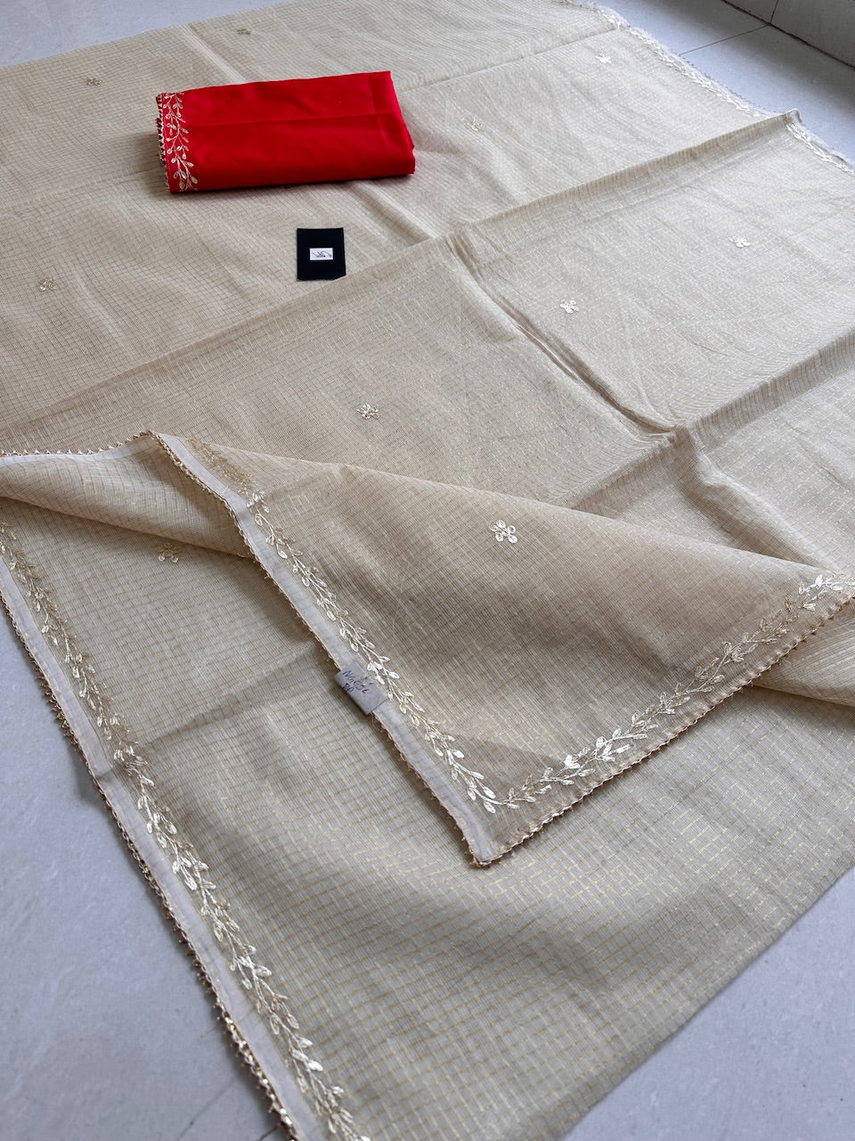 Jaipuri Pitten Work Embroidered Kota Cotton Tissue Doria Saree