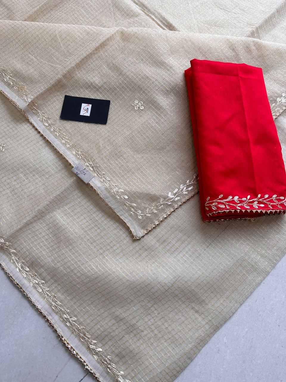 Jaipuri Pitten Work Embroidered Kota Cotton Tissue Doria Saree