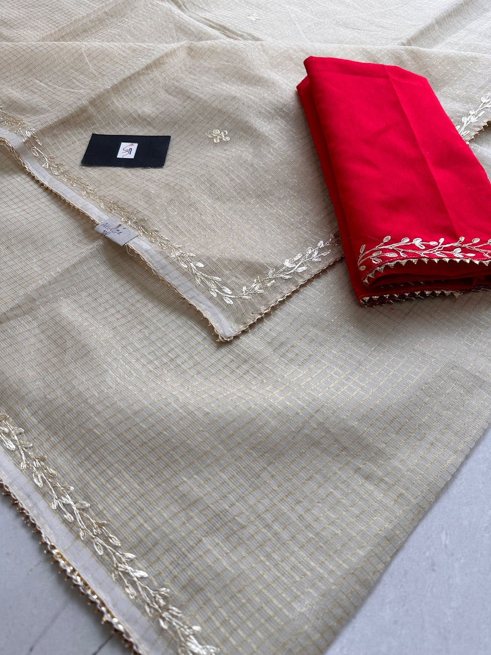 Jaipuri Pitten Work Embroidered Kota Cotton Tissue Doria Saree