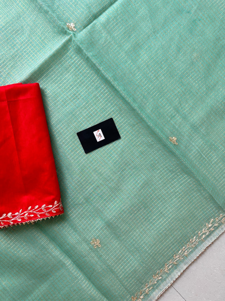 Jaipuri Pitten Work Embroidered Kota Cotton Tissue Doria Saree