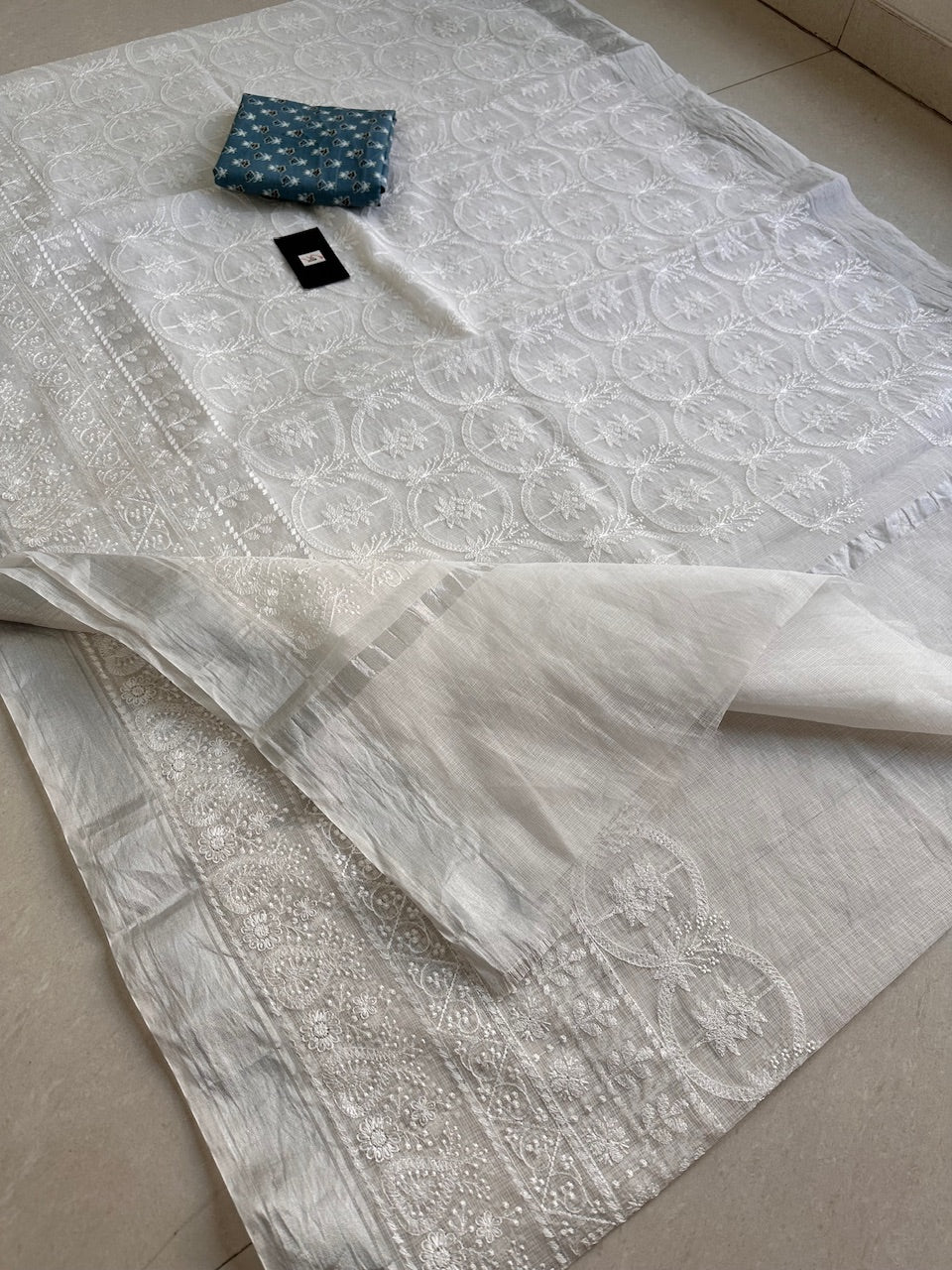 Embroidered Kota Cotton Doria Saree