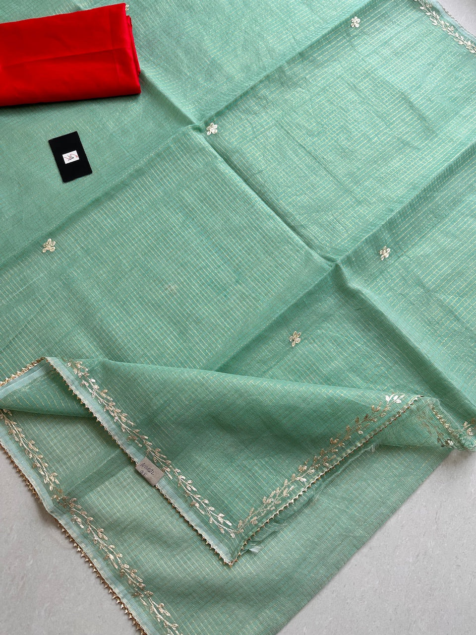 Jaipuri Pitten Work Embroidered Kota Cotton Tissue Doria Saree