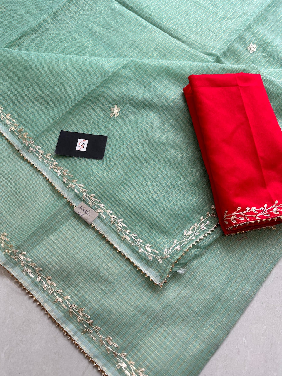 Jaipuri Pitten Work Embroidered Kota Cotton Tissue Doria Saree