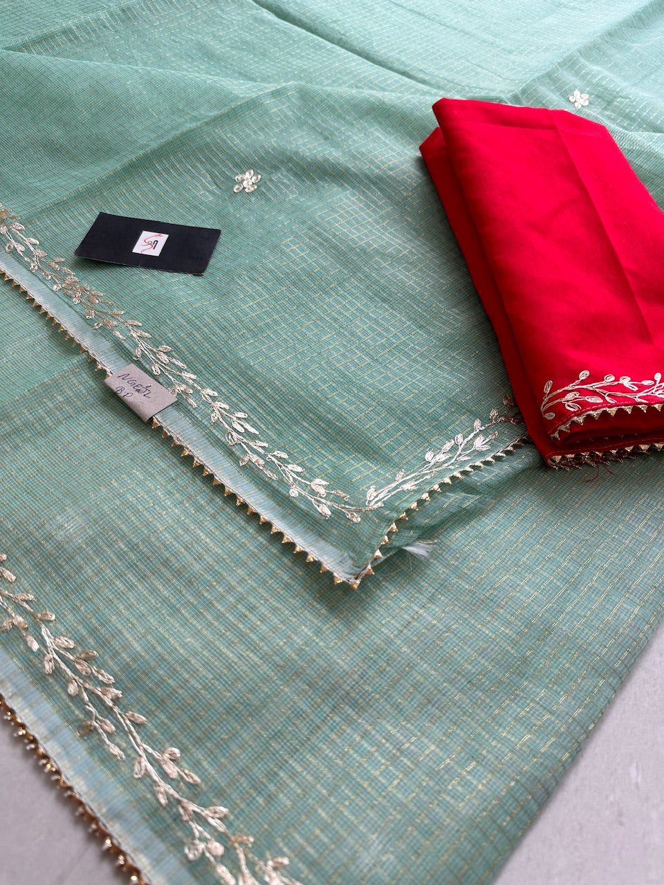 Jaipuri Pitten Work Embroidered Kota Cotton Tissue Doria Saree