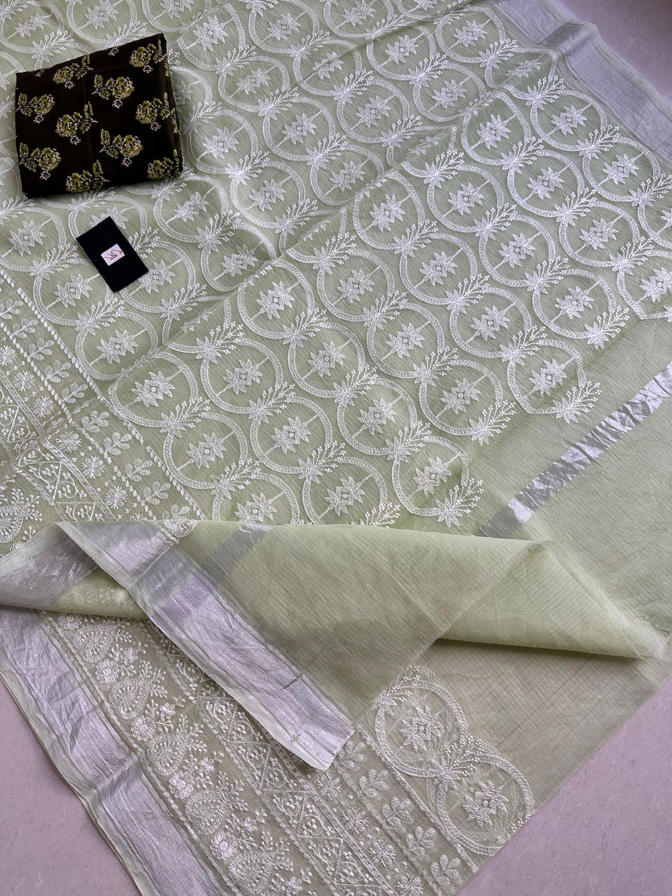 Embroidered Kota Cotton Doria Saree