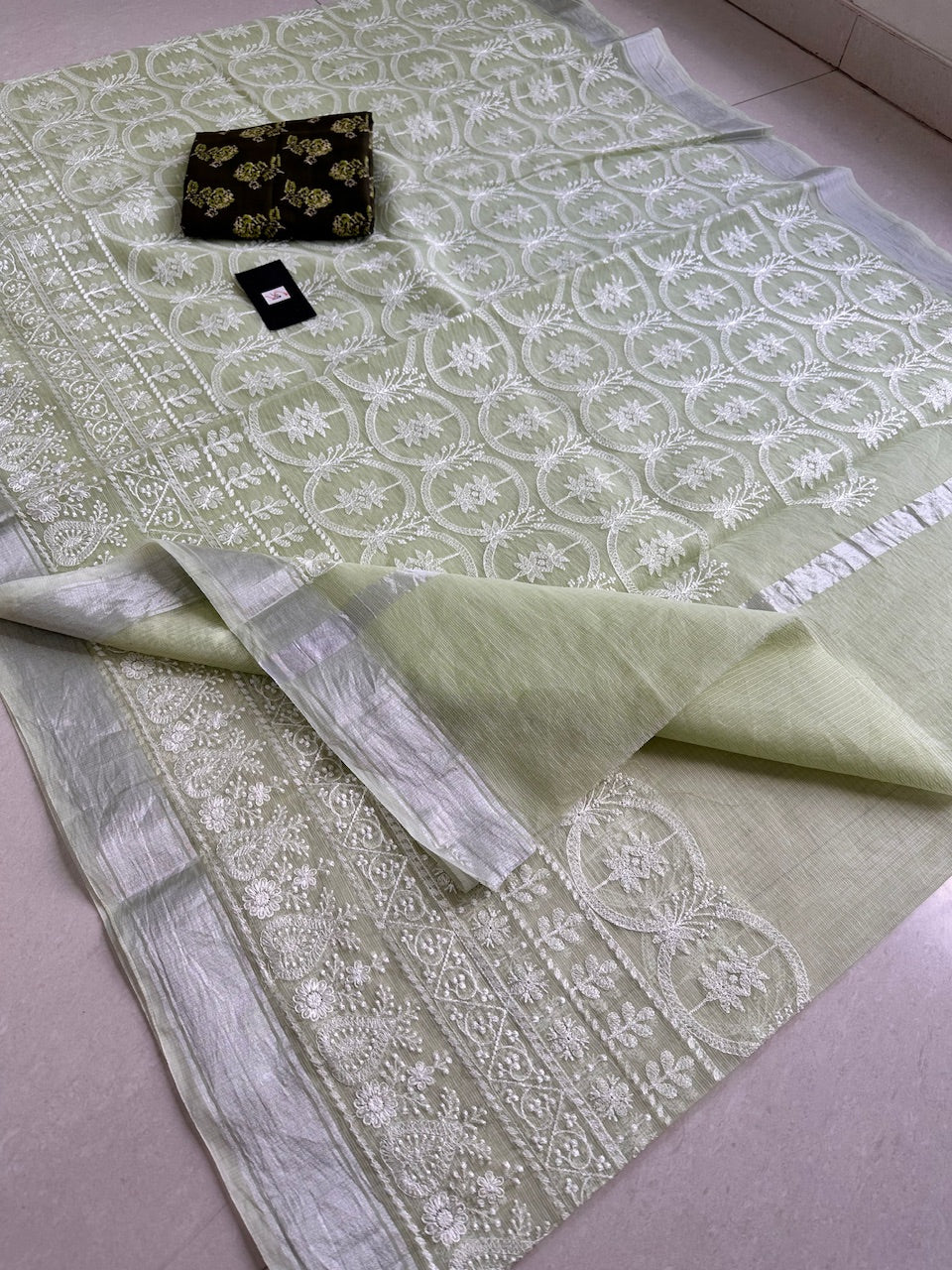 Embroidered Kota Cotton Doria Saree