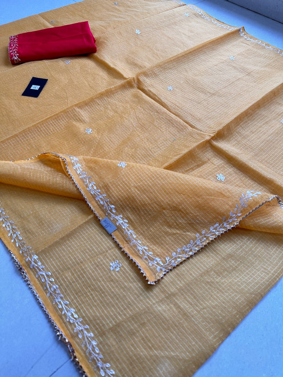 Jaipuri Pitten Work Embroidered Kota Cotton Tissue Doria Saree