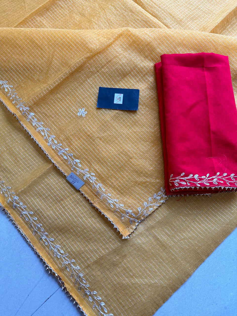 Jaipuri Pitten Work Embroidered Kota Cotton Tissue Doria Saree