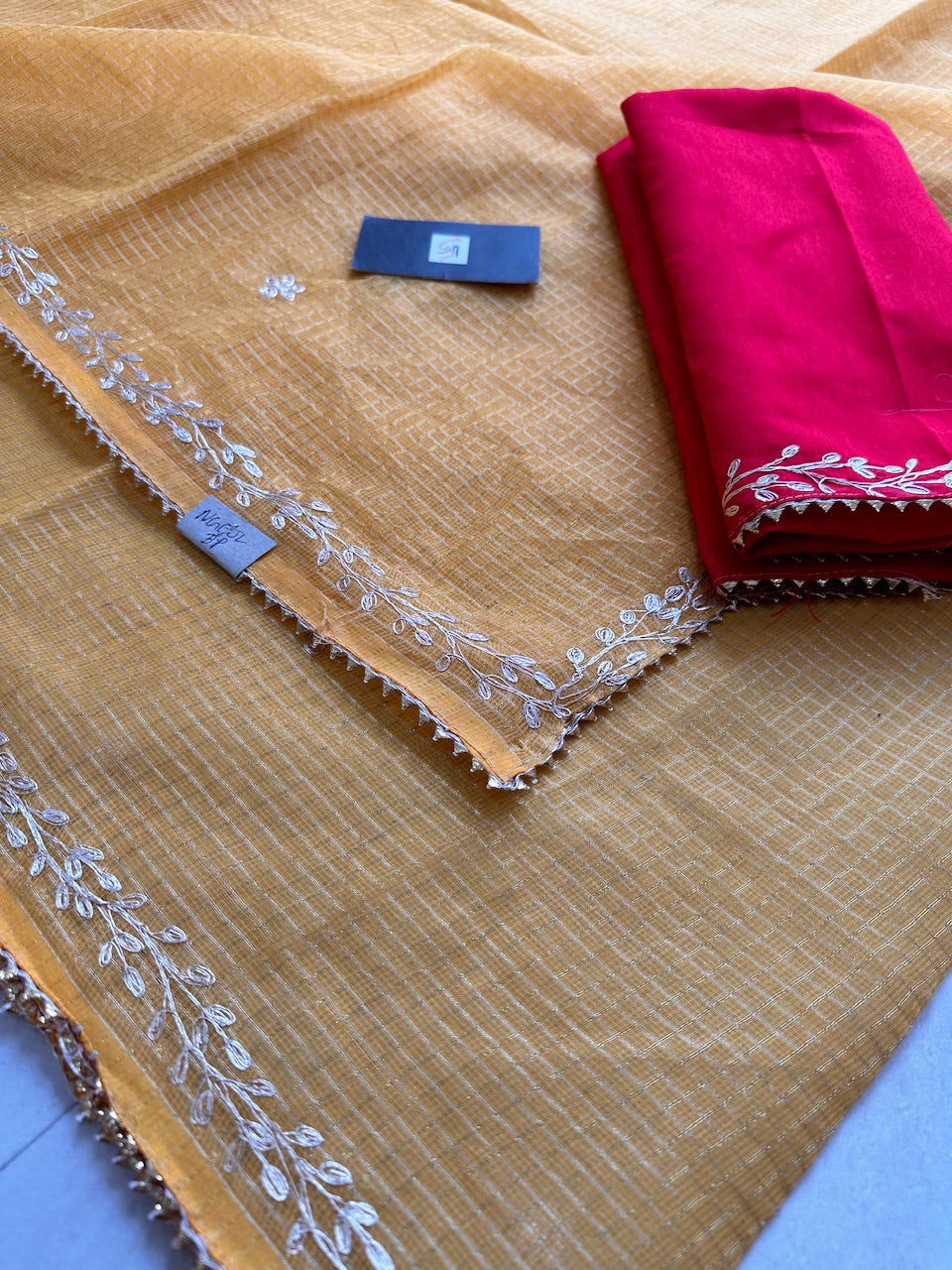 Jaipuri Pitten Work Embroidered Kota Cotton Tissue Doria Saree