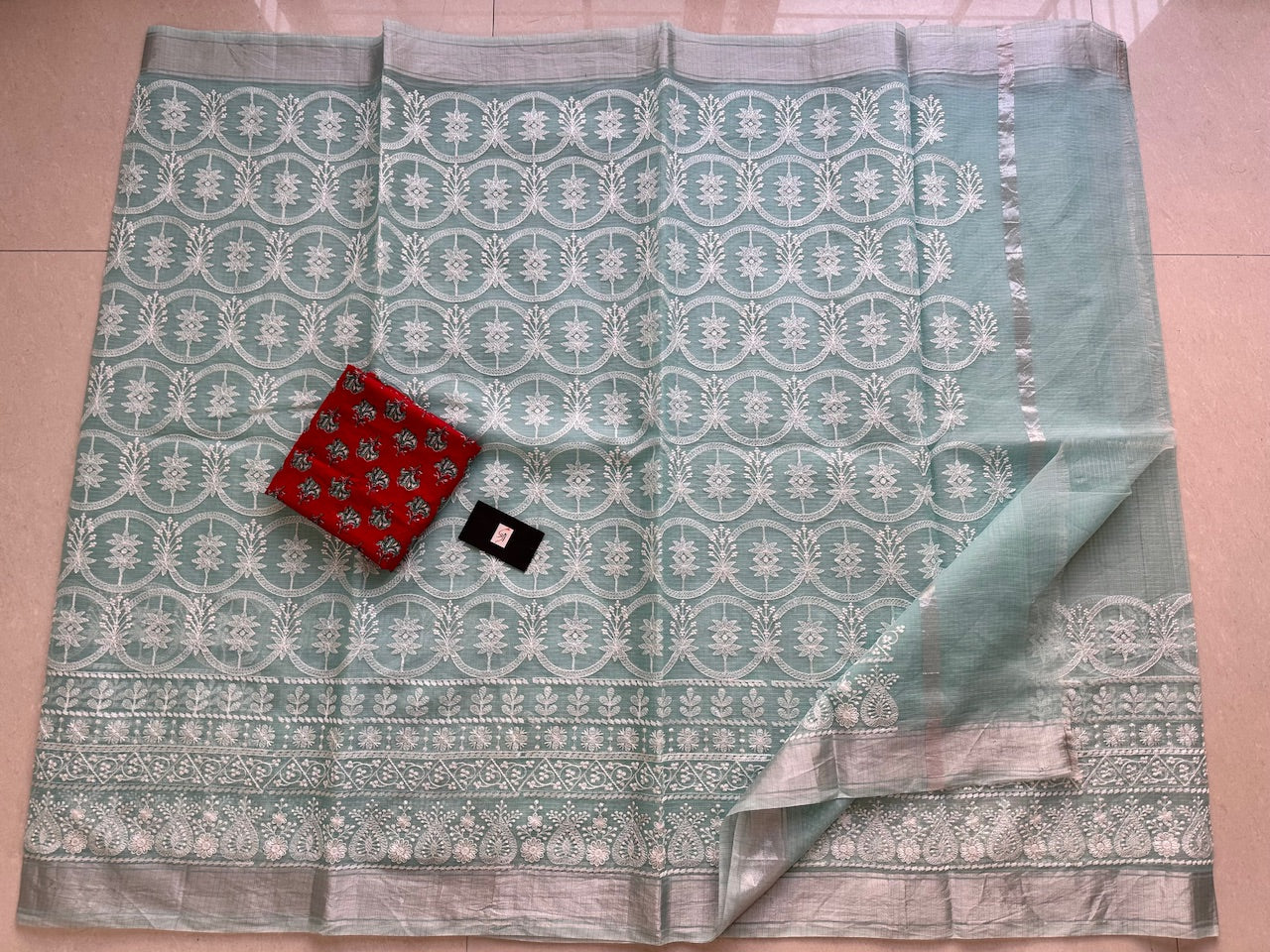 Embroidered Kota Cotton Doria Saree