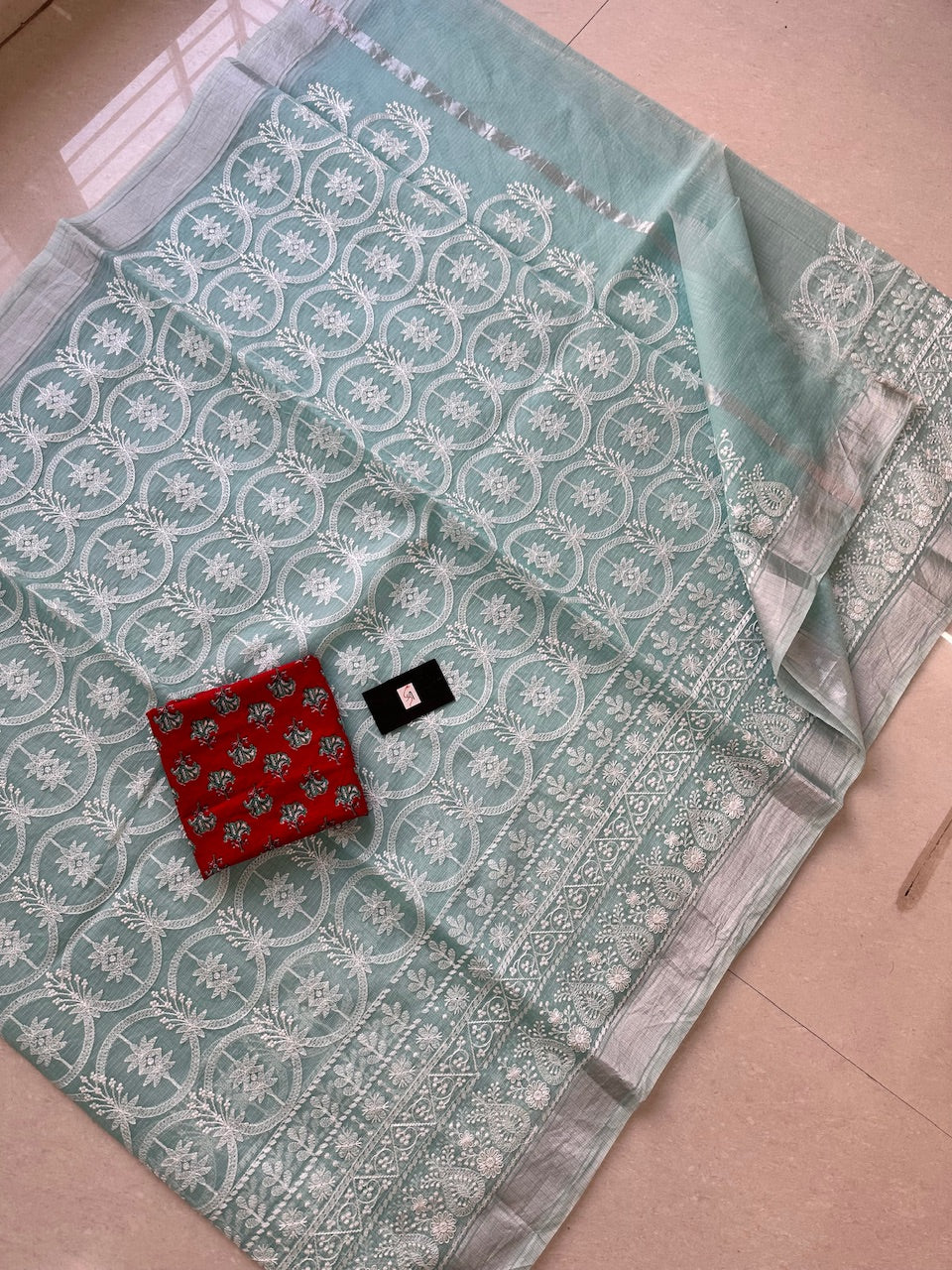 Embroidered Kota Cotton Doria Saree