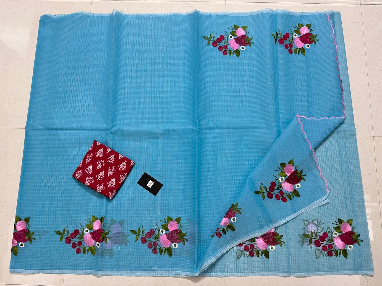 Embroidered Kota Cotton Doria Saree