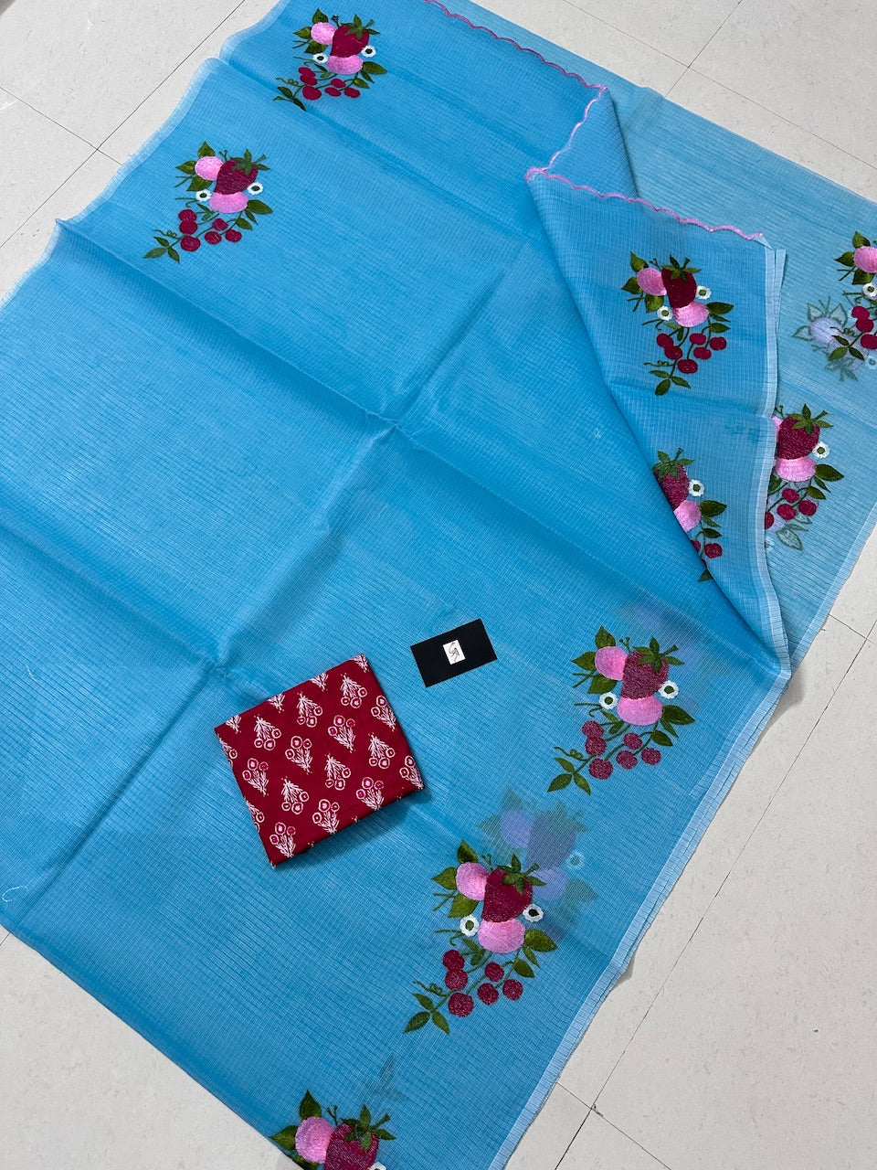 Embroidered Kota Cotton Doria Saree