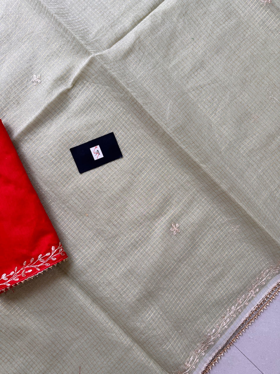 Jaipuri Pitten Work Embroidered Kota Cotton Tissue Doria Saree