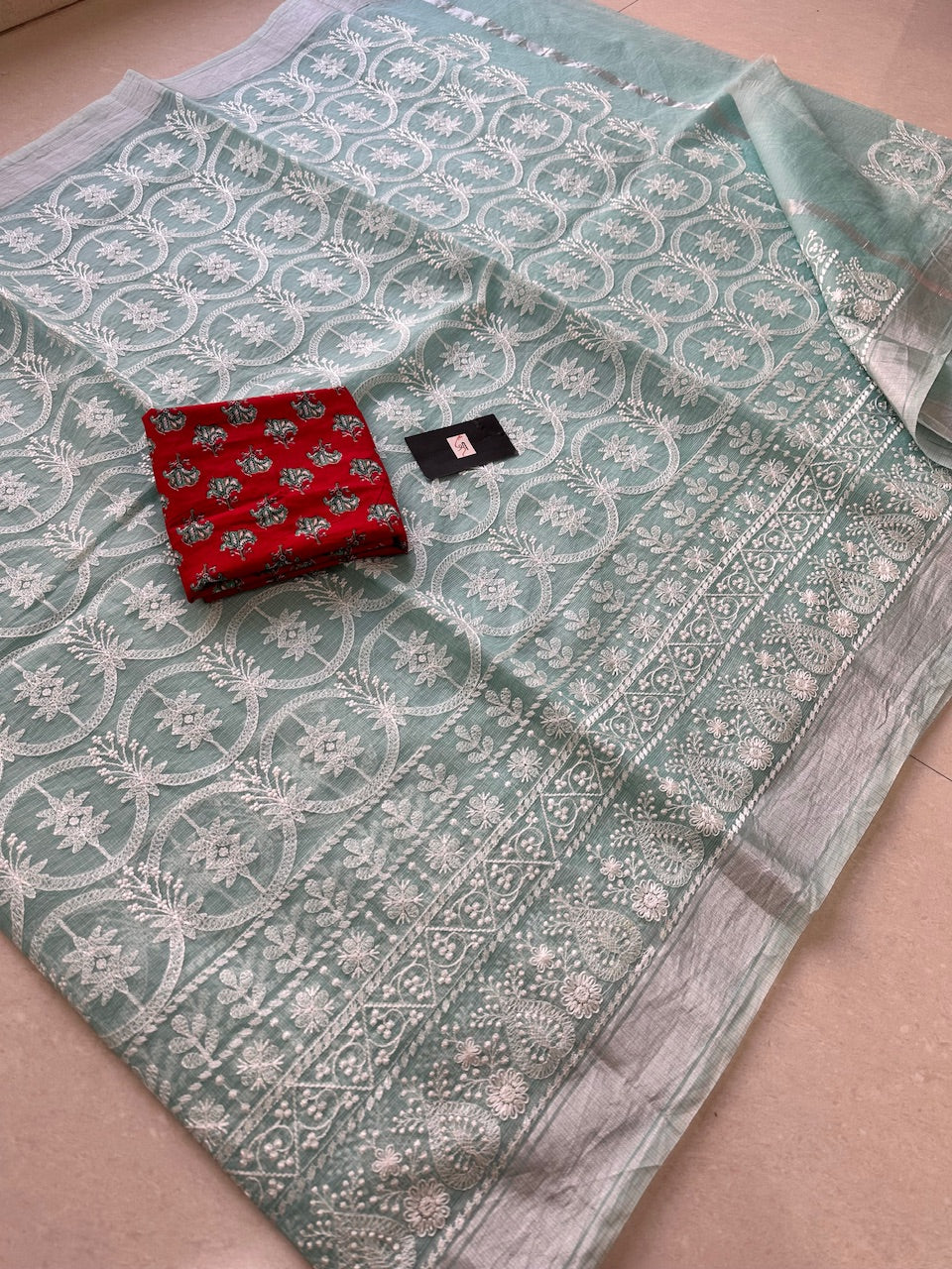 Embroidered Kota Cotton Doria Saree