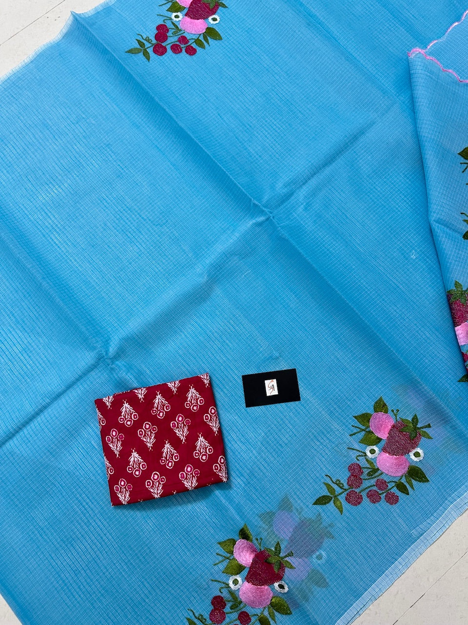 Embroidered Kota Cotton Doria Saree