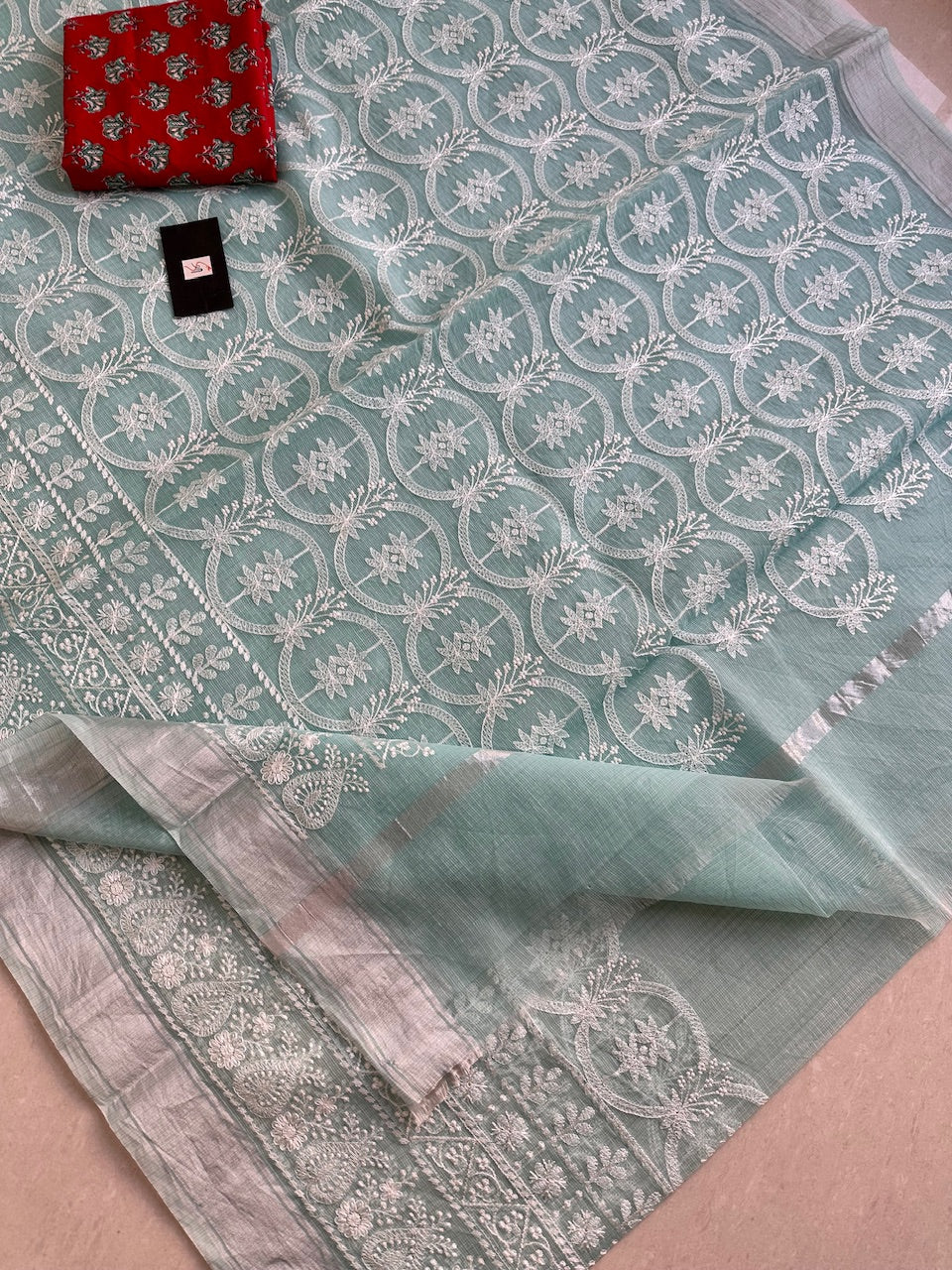 Embroidered Kota Cotton Doria Saree