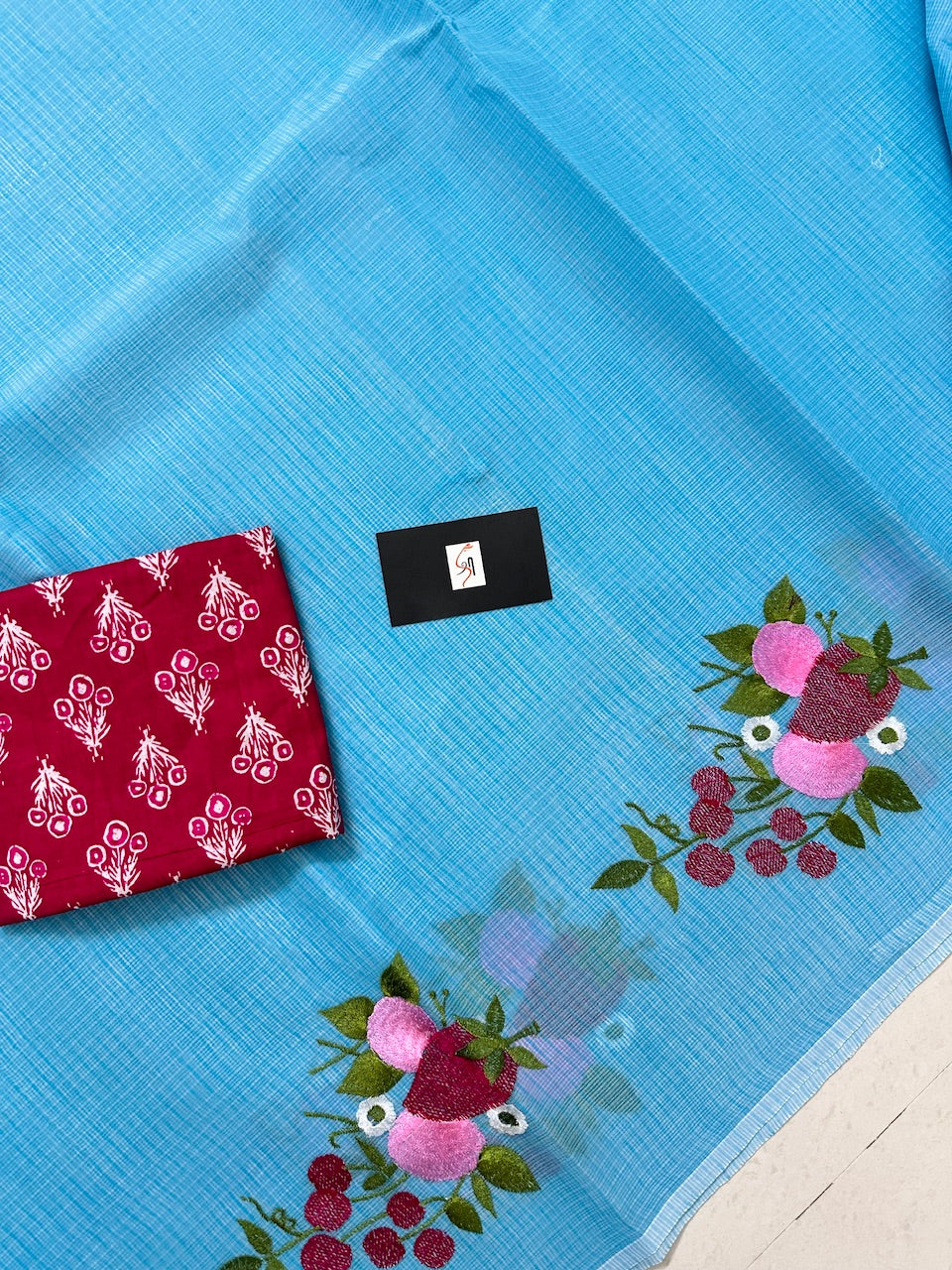 Embroidered Kota Cotton Doria Saree