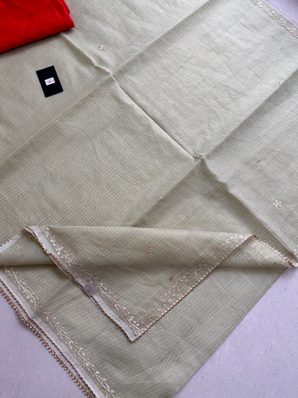 Jaipuri Pitten Work Embroidered Kota Cotton Tissue Doria Saree