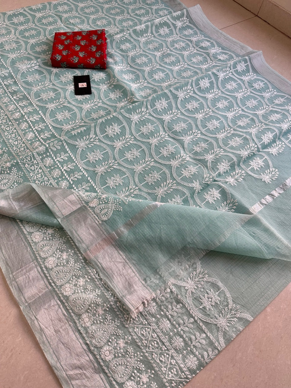 Embroidered Kota Cotton Doria Saree