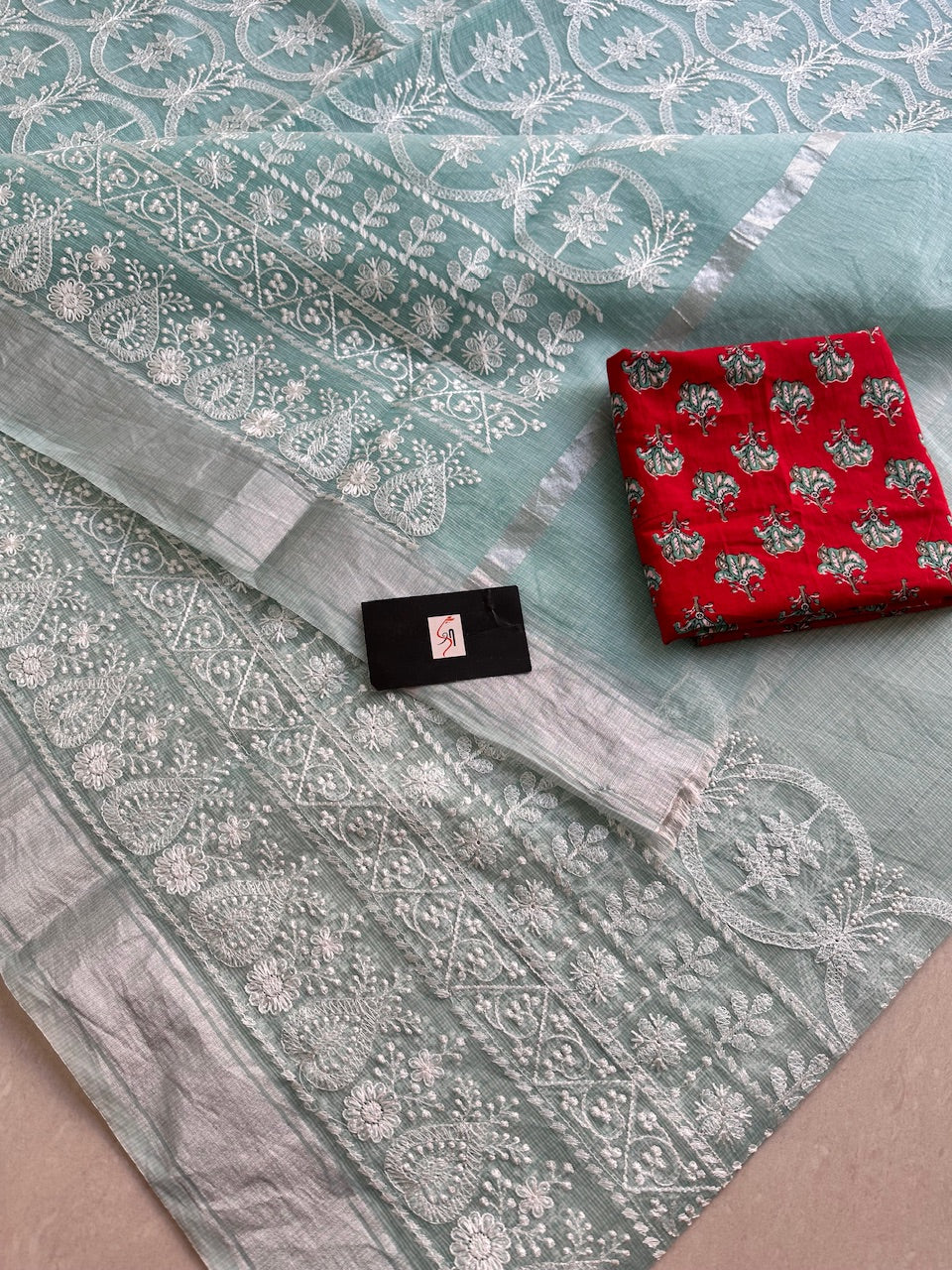 Embroidered Kota Cotton Doria Saree