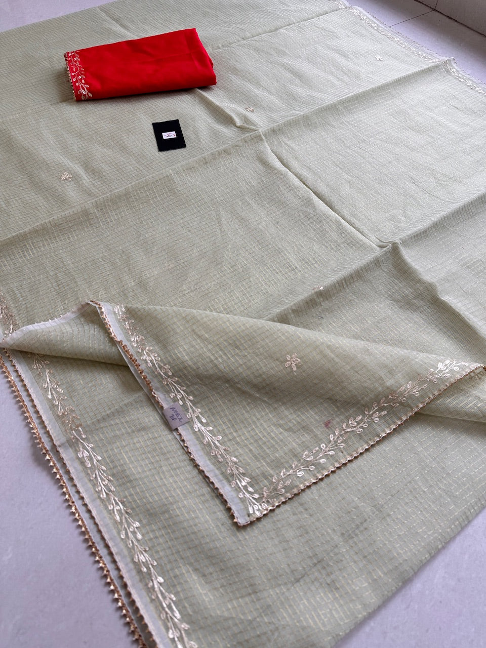 Jaipuri Pitten Work Embroidered Kota Cotton Tissue Doria Saree