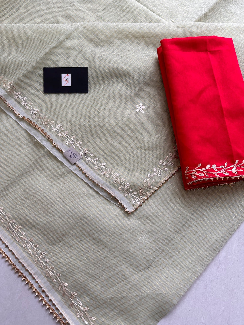 Jaipuri Pitten Work Embroidered Kota Cotton Tissue Doria Saree