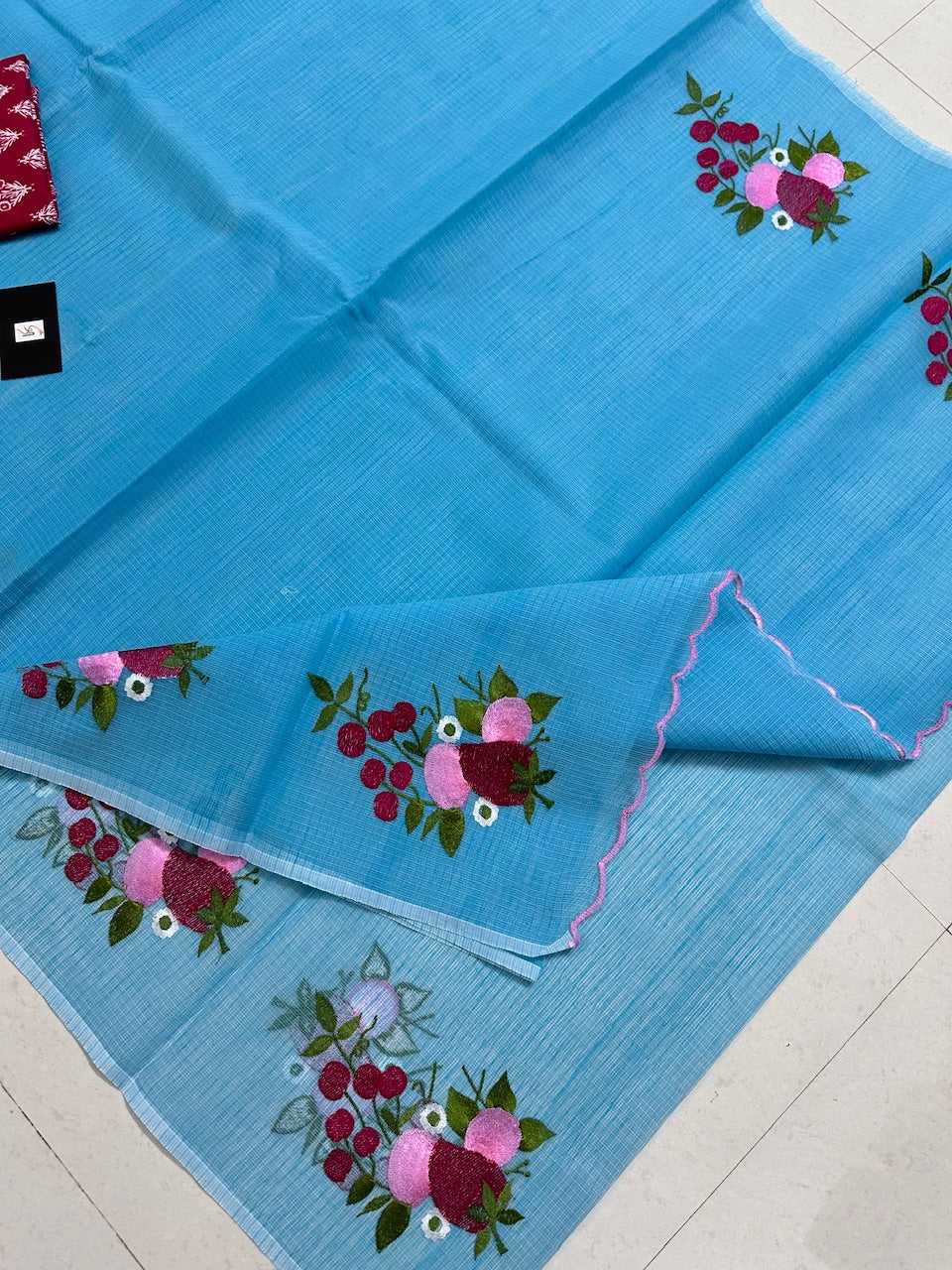 Embroidered Kota Cotton Doria Saree