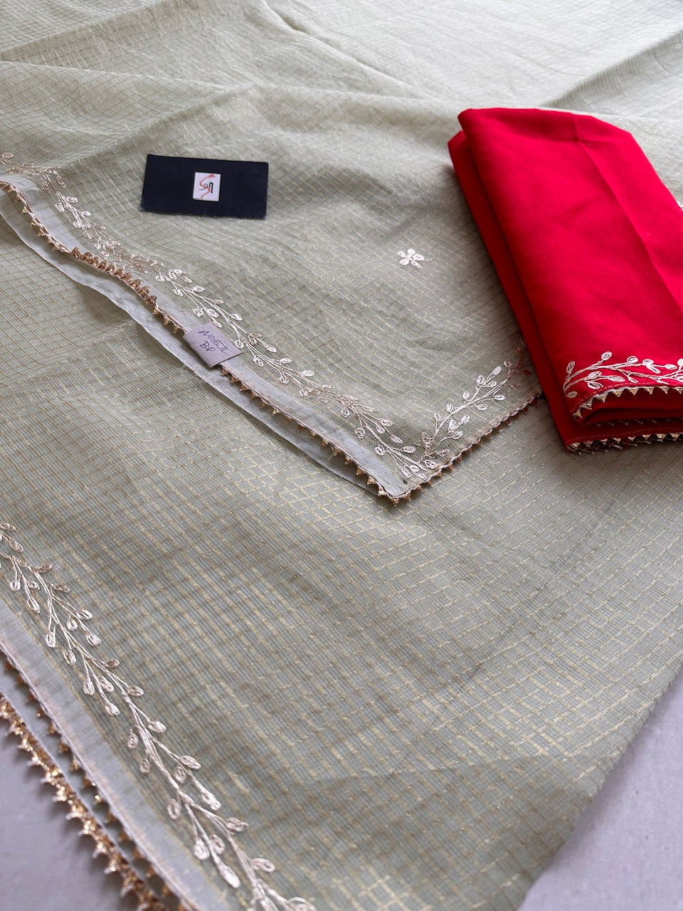 Jaipuri Pitten Work Embroidered Kota Cotton Tissue Doria Saree