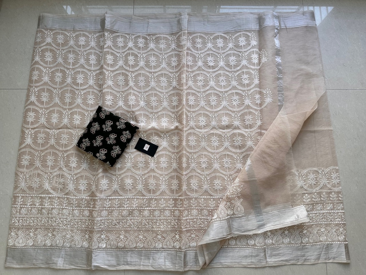 Embroidered Kota Cotton Doria Saree