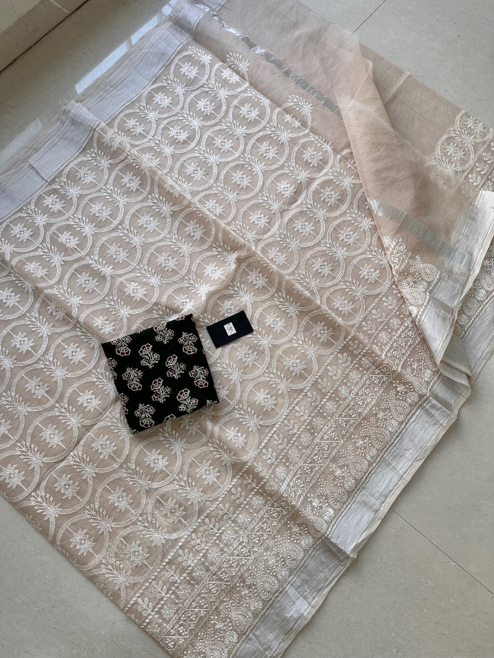 Embroidered Kota Cotton Doria Saree