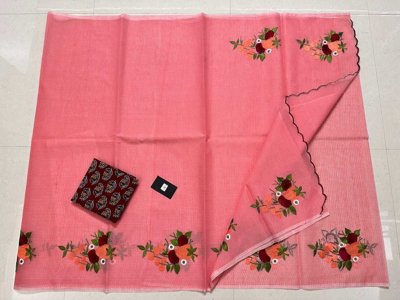 Embroidered Kota Cotton Doria Saree