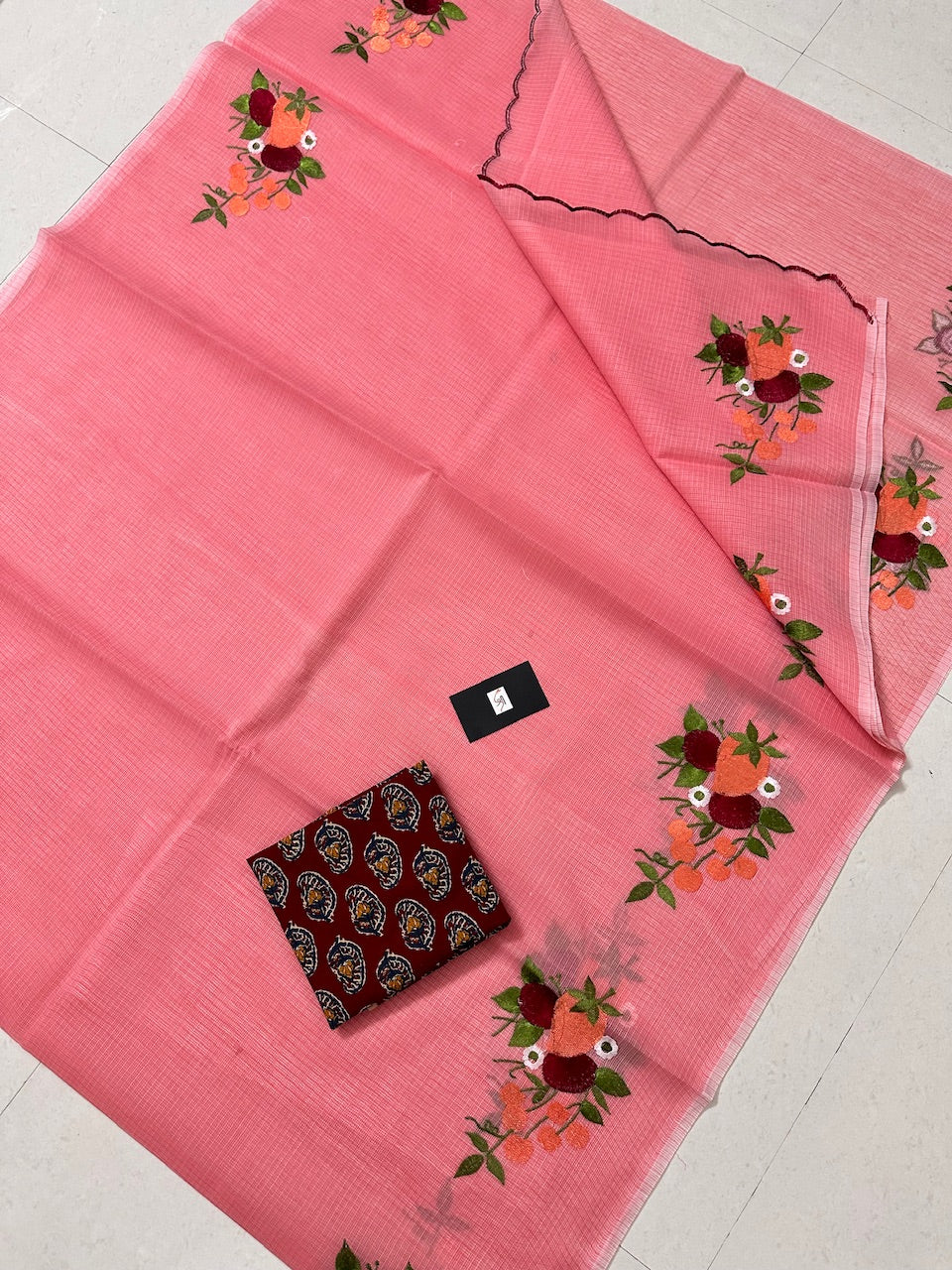 Embroidered Kota Cotton Doria Saree