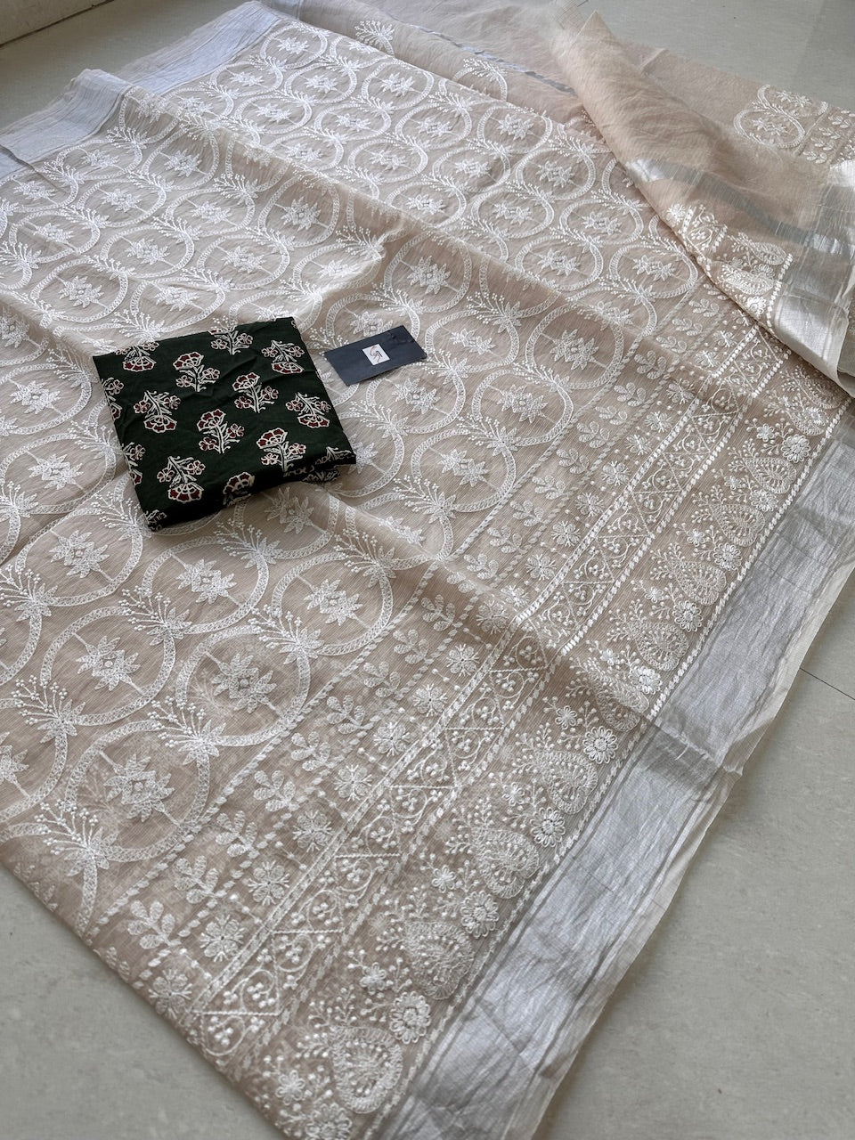 Embroidered Kota Cotton Doria Saree