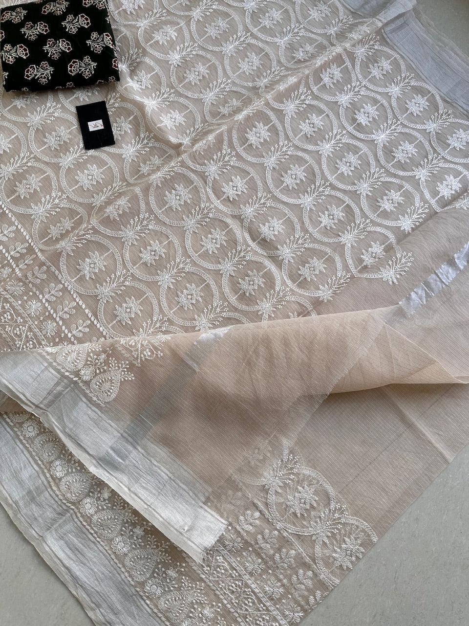 Embroidered Kota Cotton Doria Saree