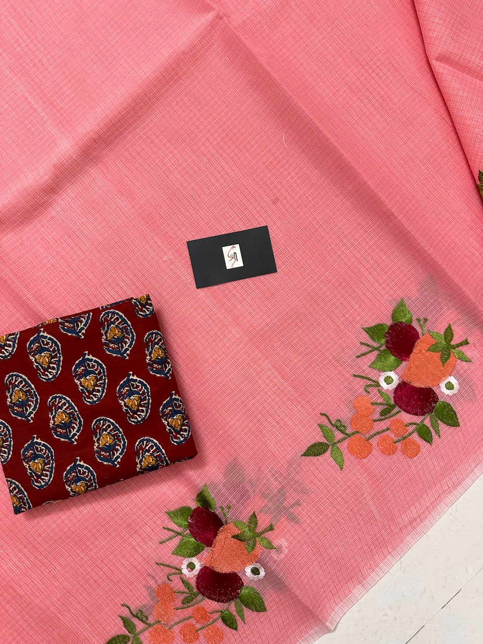 Embroidered Kota Cotton Doria Saree