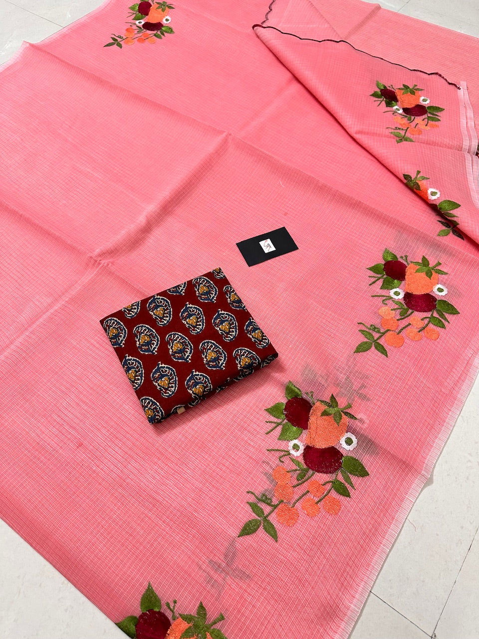 Embroidered Kota Cotton Doria Saree