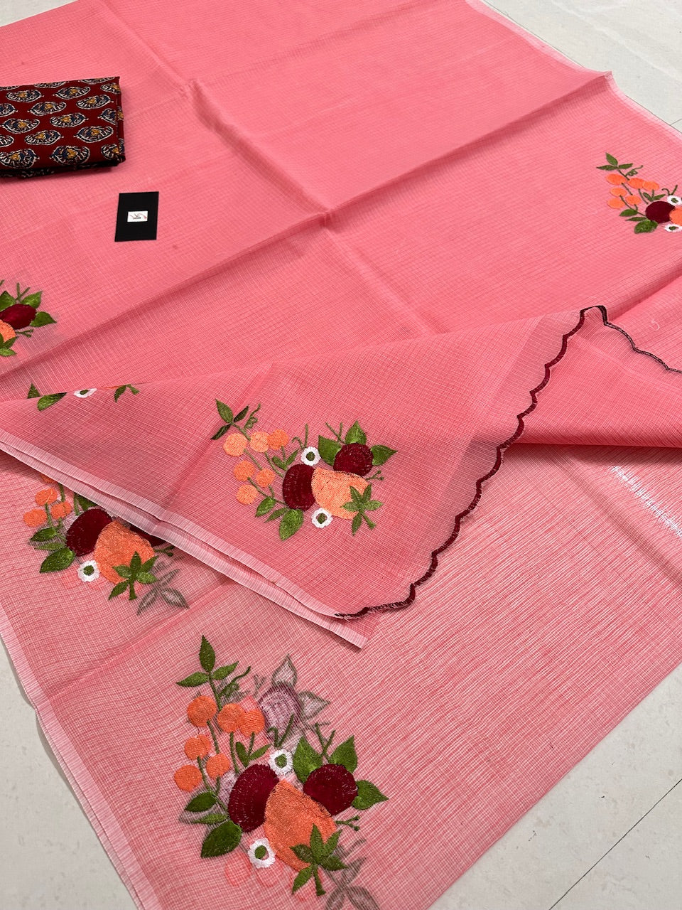 Embroidered Kota Cotton Doria Saree