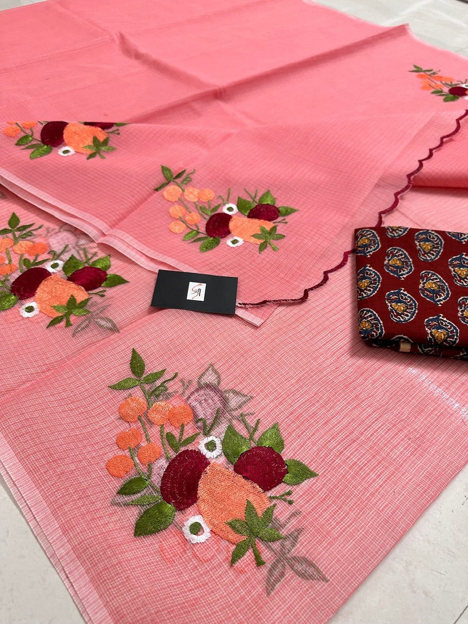 Embroidered Kota Cotton Doria Saree