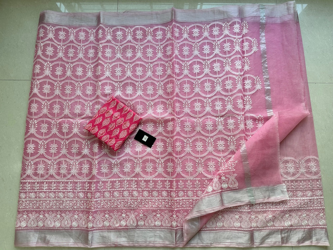 Embroidered Kota Cotton Doria Saree